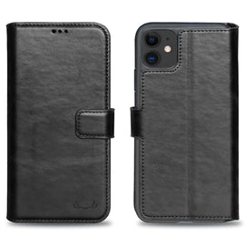 Wallet ID Window  Leather Protective Slim Fit Wallet Phone Case with Credit Card Slots for iPhone 11-Black