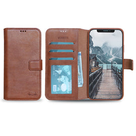 Wallet ID Window  Leather Protective Slim Fit Wallet Phone Case with Credit Card Slots for iPhone 11 Pro - Brown