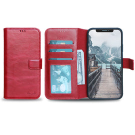 Wallet ID Window  Leather Protective Slim Fit Wallet Phone Case with Credit Card Slots for iPhone 11 Pro Max-Red