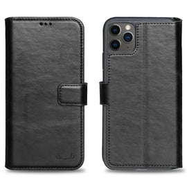 Wallet ID Window  Leather Protective Slim Fit Wallet Phone Case with Credit Card Slots for iPhone 11 Pro Max-Black