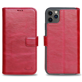 Wallet ID Window  Leather Protective Slim Fit Wallet Phone Case with Credit Card Slots for iPhone 11 Pro Max-Red