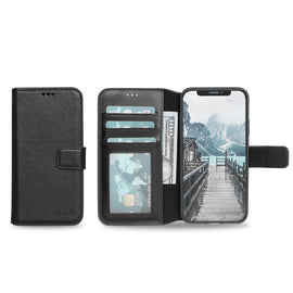 Wallet ID Window  Leather Protective Slim Fit Wallet Phone Case with Credit Card Slots for iPhone XS Max-Black