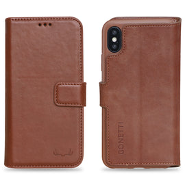 Wallet ID Window  Leather Protective Slim Fit Wallet Phone Case with Credit Card Slots for iPhone XS Max-Brown