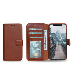 Wallet ID Window  Leather Protective Slim Fit Wallet Phone Case with Credit Card Slots for iPhone XS Max-Brown