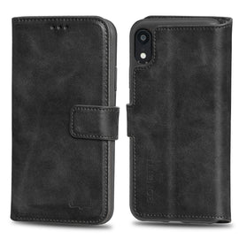 Wallet ID Window  Leather Protective Slim Fit Wallet Phone Case with Credit Card Slots for iPhone XR -Black