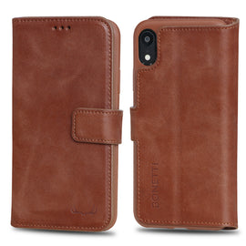 Wallet ID Window  Leather Protective Slim Fit Wallet Phone Case with Credit Card Slots for iPhone XR-Brown