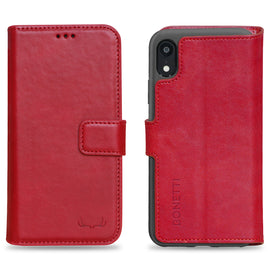 Wallet ID Window  Leather Protective Slim Fit Wallet Phone Case with Credit Card Slots for iPhone XR -Red