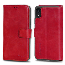 Wallet ID Window  Leather Protective Slim Fit Wallet Phone Case with Credit Card Slots for iPhone XR -Red