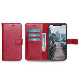 Wallet Magnet Magic  Leather Protective Slim Fit Wallet 2 in 1 Phone Case with Credit Card Slots for iPhone 11-Red
