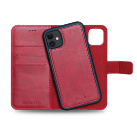 Wallet Magnet Magic  Leather Protective Slim Fit Wallet 2 in 1 Phone Case with Credit Card Slots for iPhone 11-Red