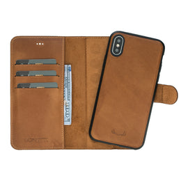 Wallet Magnet Magic  Leather Protective Slim Fit Wallet 2 in 1 Phone Case with Credit Card Slots for iPhone XS Max-Brown