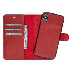 Wallet Magnet Magic  Leather Protective Slim Fit Wallet 2 in 1 Phone Case with Credit Card Slots for iPhone XS Max-Red