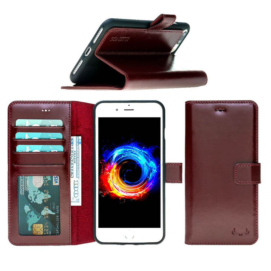 Leather Wallet Case with ID Window for iPhone 6 / 6S - Rustic Burgundy