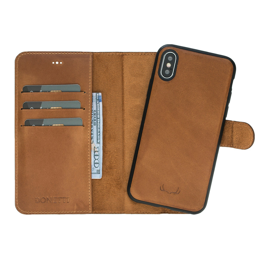 Magic Magnet Wallet Leather Cases for iPhone X / XS - Crazy Brown