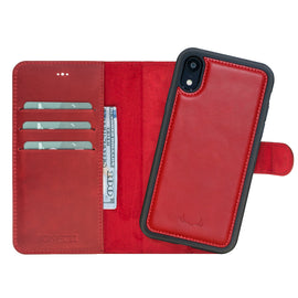 Wallet Magnet Magic  Leather Protective Slim Fit Wallet 2 in 1 Phone Case with Credit Card Slots for iPhone XR -Red